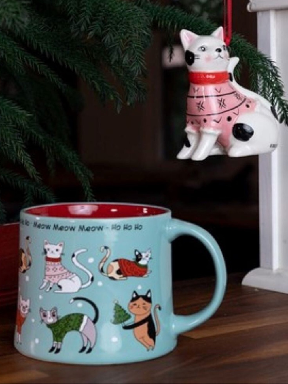 Spectrum Christmas CAT Mug & Matching Ornament Holiday Gift Box Set, Blue, NWT